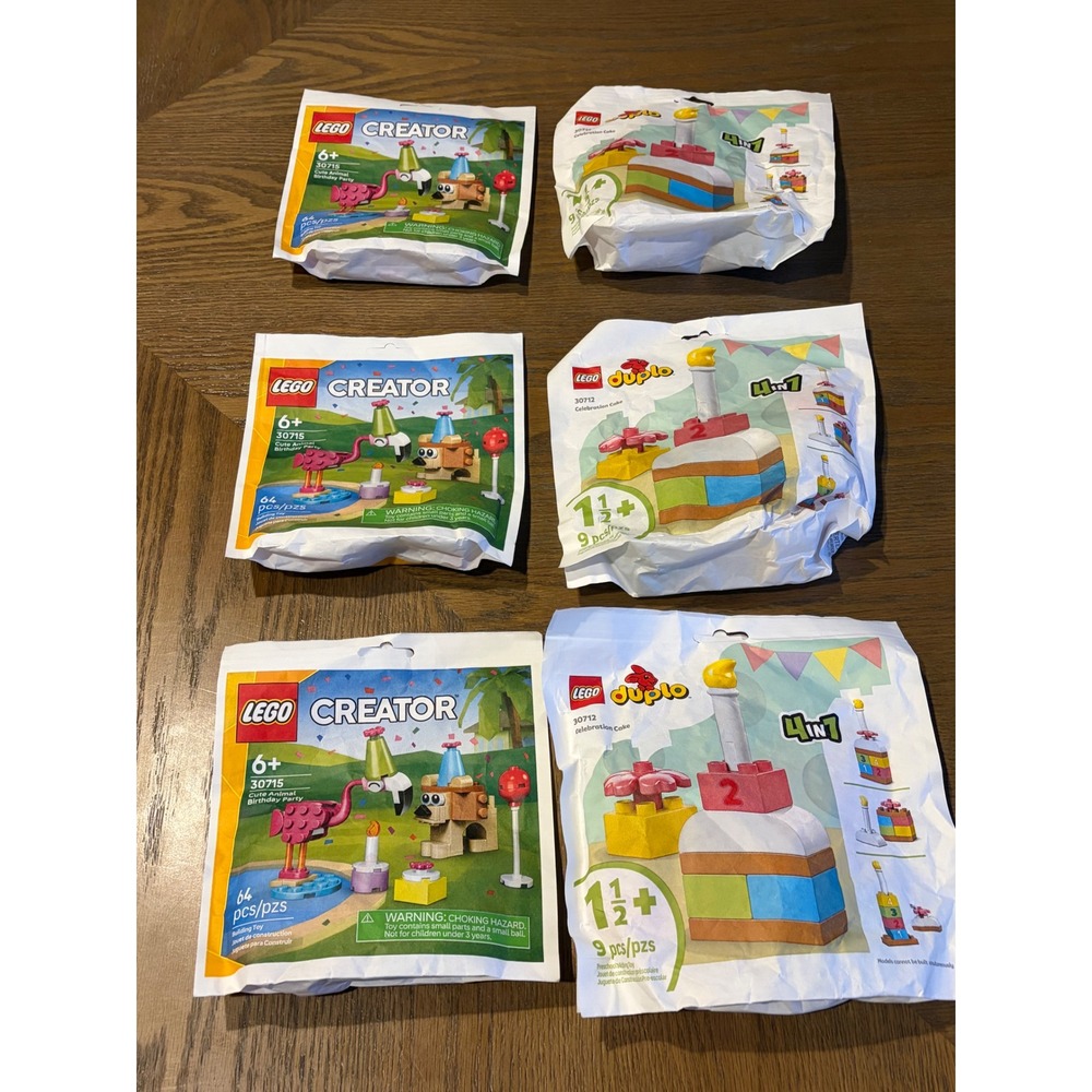 Lego Polybag Lot 6ct Creator 30715 Cute Animal Birthday Party Duplo 30712 Cake